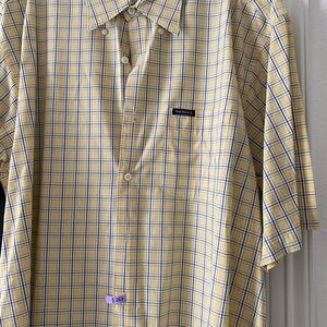 Nautica Men's Yellow and Blue Plaid Button Down Shirt